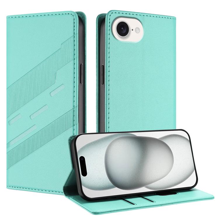 

For iPhone 16e Embossed Multi-functional Wallet Retro Leather Phone Case(Mint Green)
