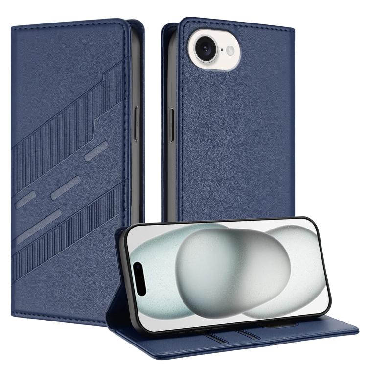 

For iPhone 16e Embossed Multi-functional Wallet Retro Leather Phone Case(Dark Blue)