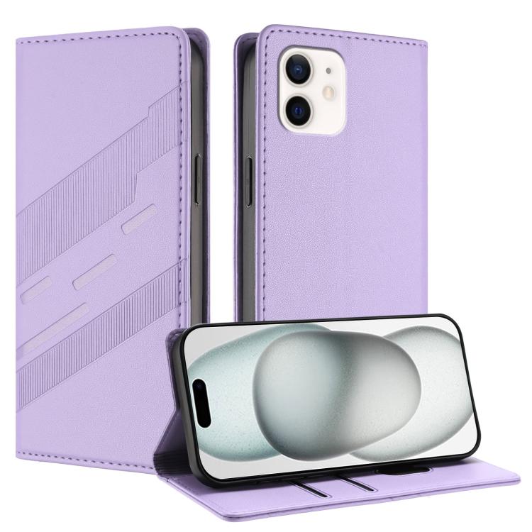 

For iPhone 12 / 12 Pro Embossed Multi-functional Wallet Retro Leather Phone Case(Light Purple)
