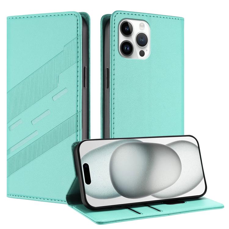 

For iPhone 12 Pro Max Embossed Multi-functional Wallet Retro Leather Phone Case(Mint Green)