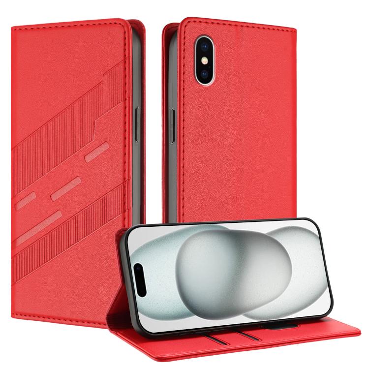

For iPhone XS / X Embossed Multi-functional Wallet Retro Leather Phone Case(Red)