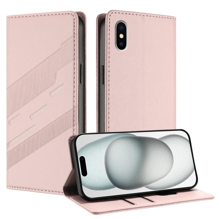 

For iPhone XS / X Embossed Multi-functional Wallet Retro Leather Phone Case(Pink)