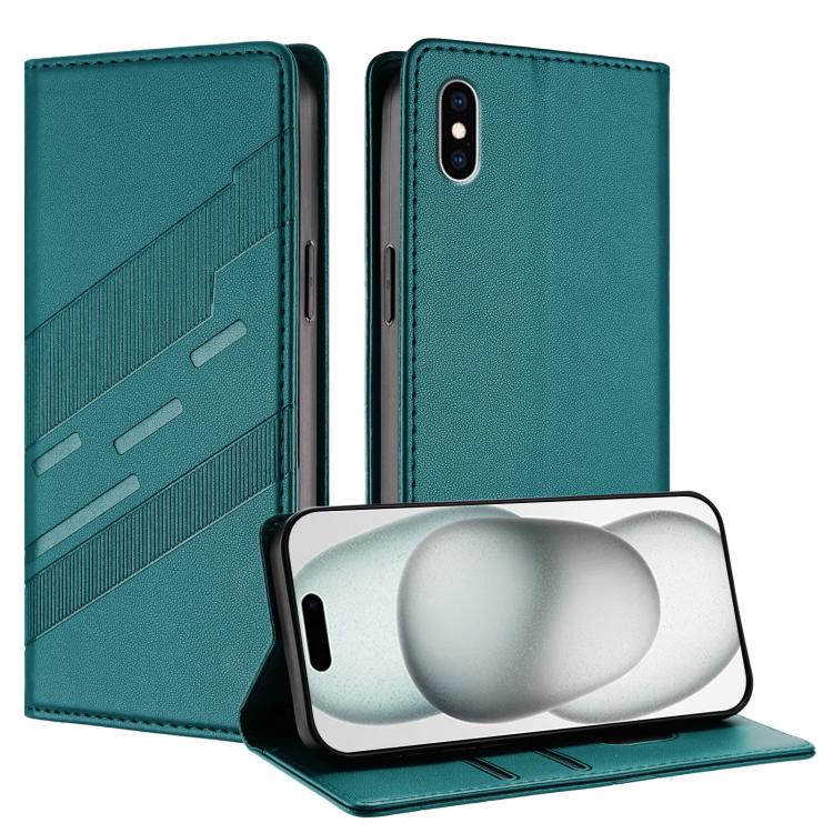 

For iPhone XS Max Embossed Multi-functional Wallet Retro Leather Phone Case(Dark Green)