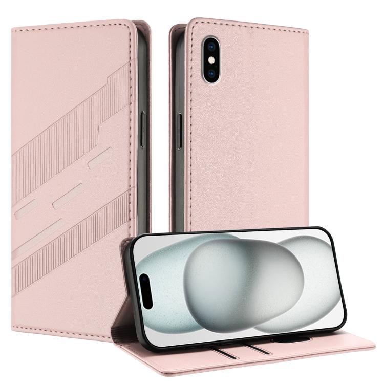 

For iPhone XS Max Embossed Multi-functional Wallet Retro Leather Phone Case(Pink)
