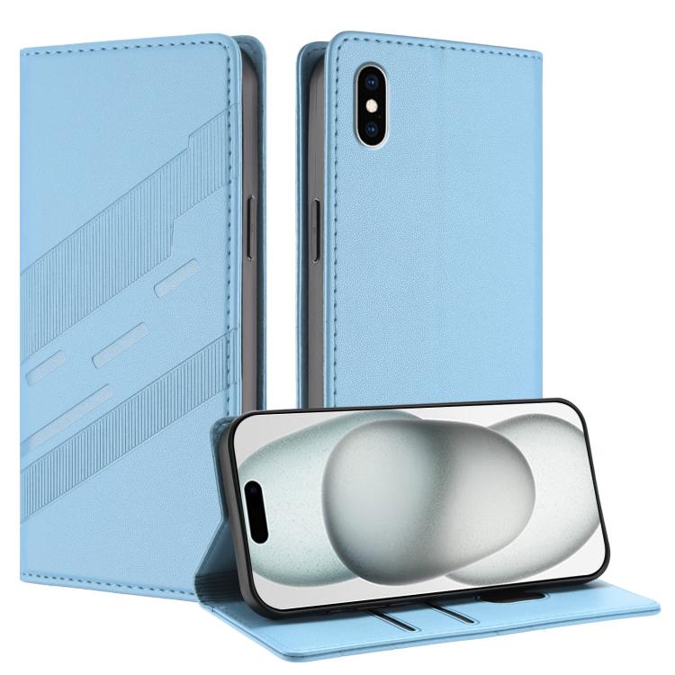 

For iPhone XS Max Embossed Multi-functional Wallet Retro Leather Phone Case(Light Blue)