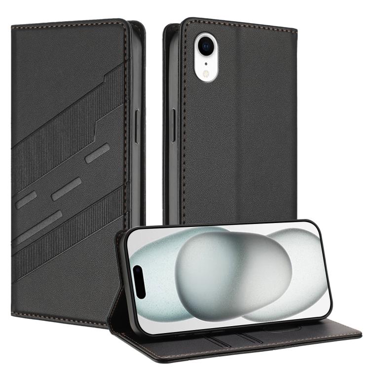 

For iPhone XR Embossed Multi-functional Wallet Retro Leather Phone Case(Black)