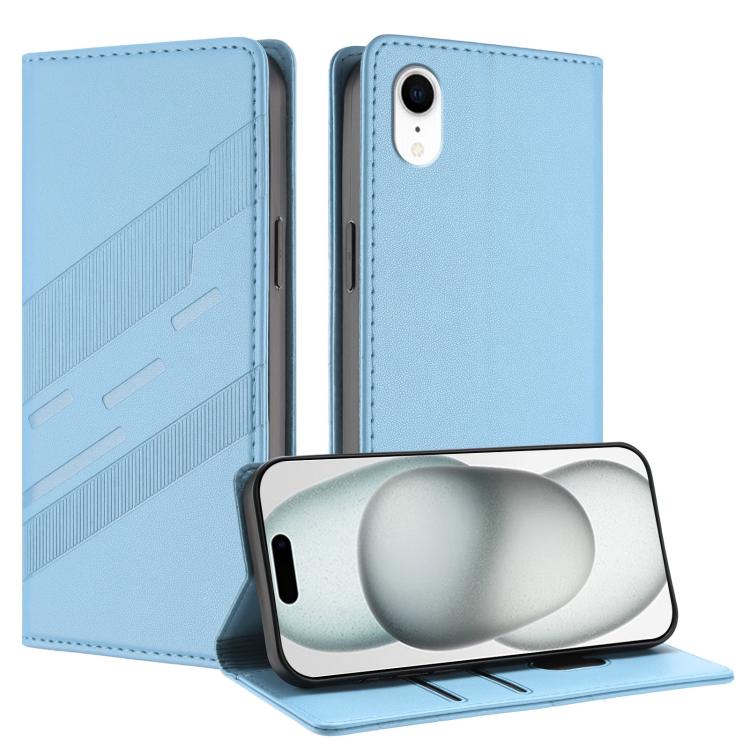 

For iPhone XR Embossed Multi-functional Wallet Retro Leather Phone Case(Light Blue)