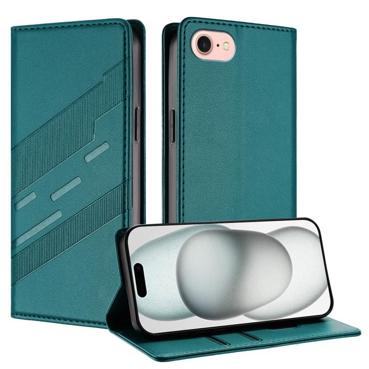 

For iPhone SE 2022 / 2020 / 8 / 7 Embossed Multi-functional Wallet Retro Leather Phone Case(Dark Green)