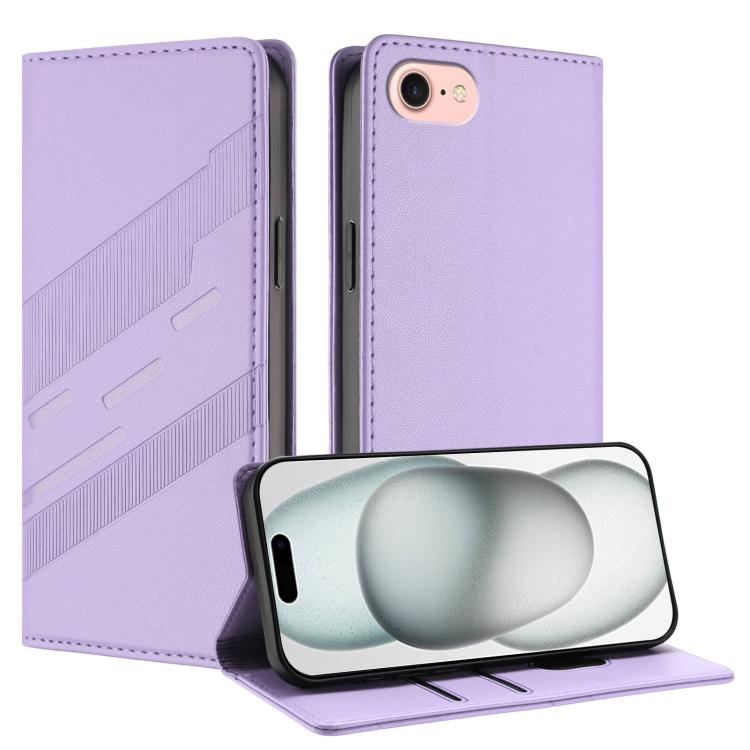

For iPhone SE 2022 / 2020 / 8 / 7 Embossed Multi-functional Wallet Retro Leather Phone Case(Light Purple)