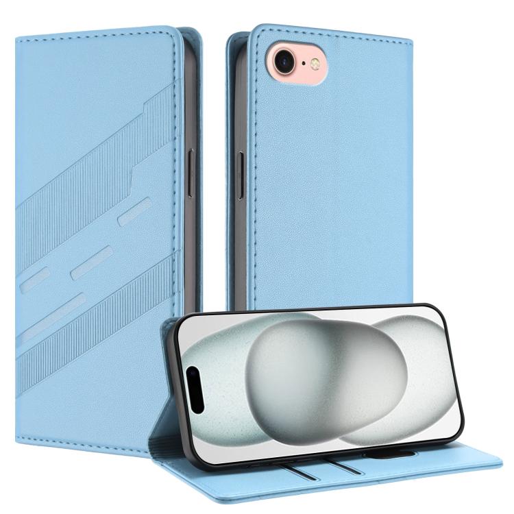 

For iPhone SE 2022 / 2020 / 8 / 7 Embossed Multi-functional Wallet Retro Leather Phone Case(Light Blue)