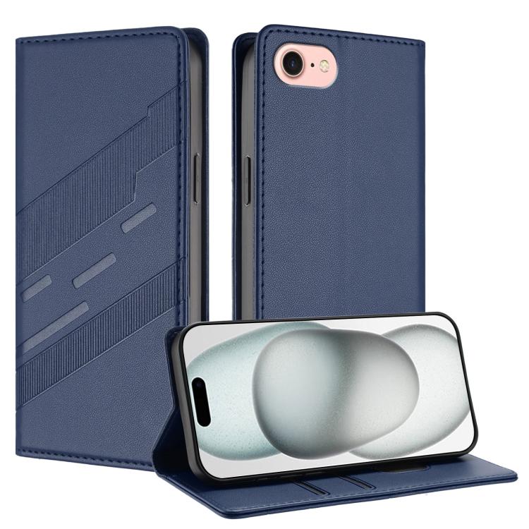 

For iPhone SE 2022 / 2020 / 8 / 7 Embossed Multi-functional Wallet Retro Leather Phone Case(Dark Blue)