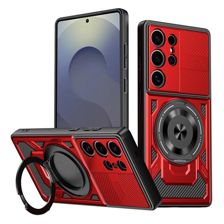 

For Samsung Galaxy S25 Ultra 5G Armor Rotating Holder MagSafe Phone Case(Red)