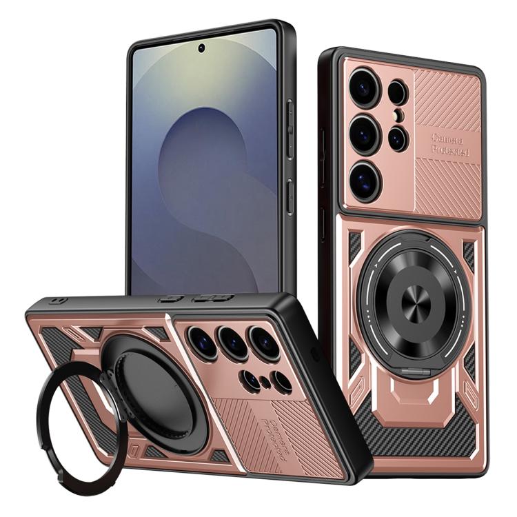 

For Samsung Galaxy S25 Ultra 5G Armor Rotating Holder MagSafe Phone Case(Rose Gold)