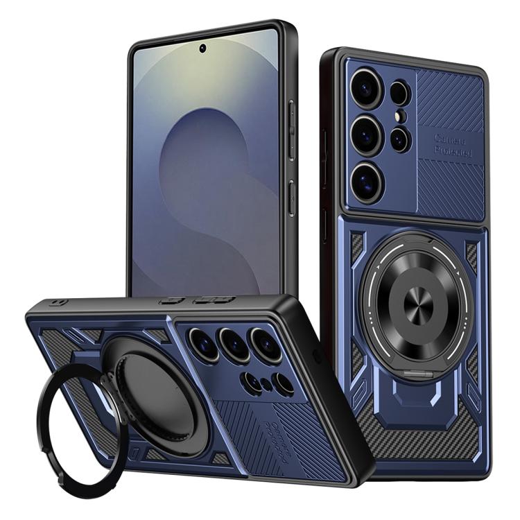 

For Samsung Galaxy S25 Ultra 5G Armor Rotating Holder MagSafe Phone Case(Blue)