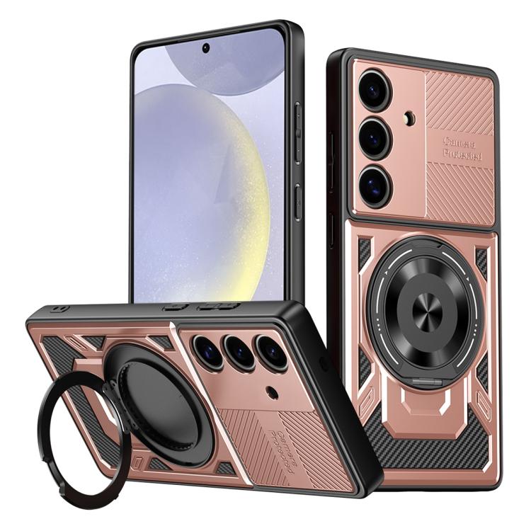 

For Samsung Galaxy S25 / S24 5G Armor Rotating Holder MagSafe Phone Case(Rose Gold)