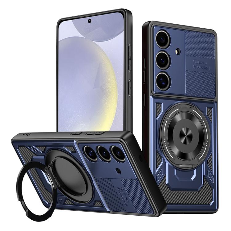 

For Samsung Galaxy S25+ / S24+ 5G Armor Rotating Holder MagSafe Phone Case(Blue)