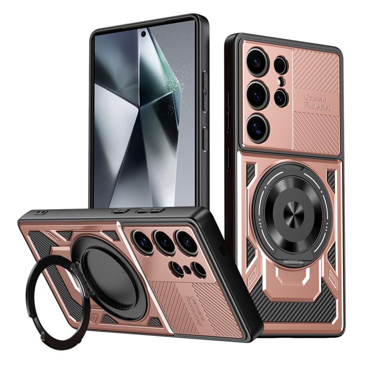 

For Samsung Galaxy S24 Ultra 5G Armor Rotating Holder MagSafe Phone Case(Rose Gold)