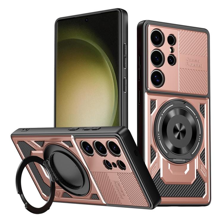 

For Samsung Galaxy S23 Ultra 5G Armor Rotating Holder MagSafe Phone Case(Rose Gold)