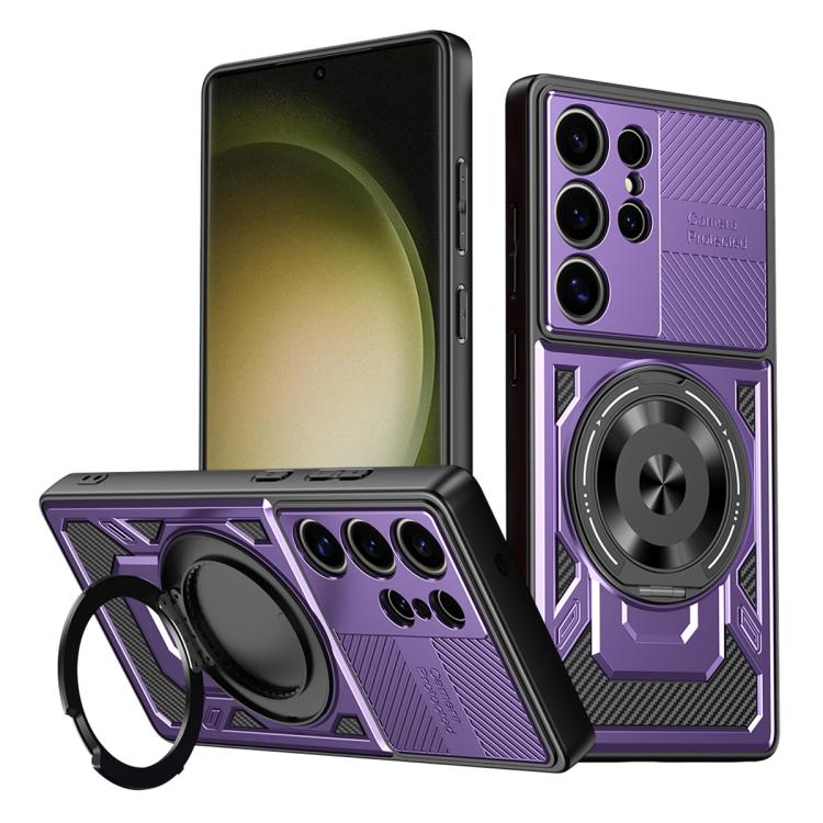 

For Samsung Galaxy S23 Ultra 5G Armor Rotating Holder MagSafe Phone Case(Purple)