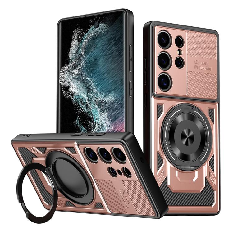 

For Samsung Galaxy S22 Ultra 5G Armor Rotating Holder MagSafe Phone Case(Rose Gold)