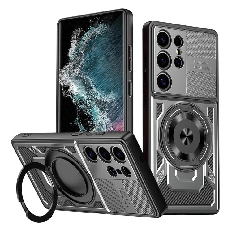 

For Samsung Galaxy S22 Ultra 5G Armor Rotating Holder MagSafe Phone Case(Grey)