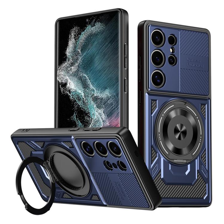 

For Samsung Galaxy S22 Ultra 5G Armor Rotating Holder MagSafe Phone Case(Blue)