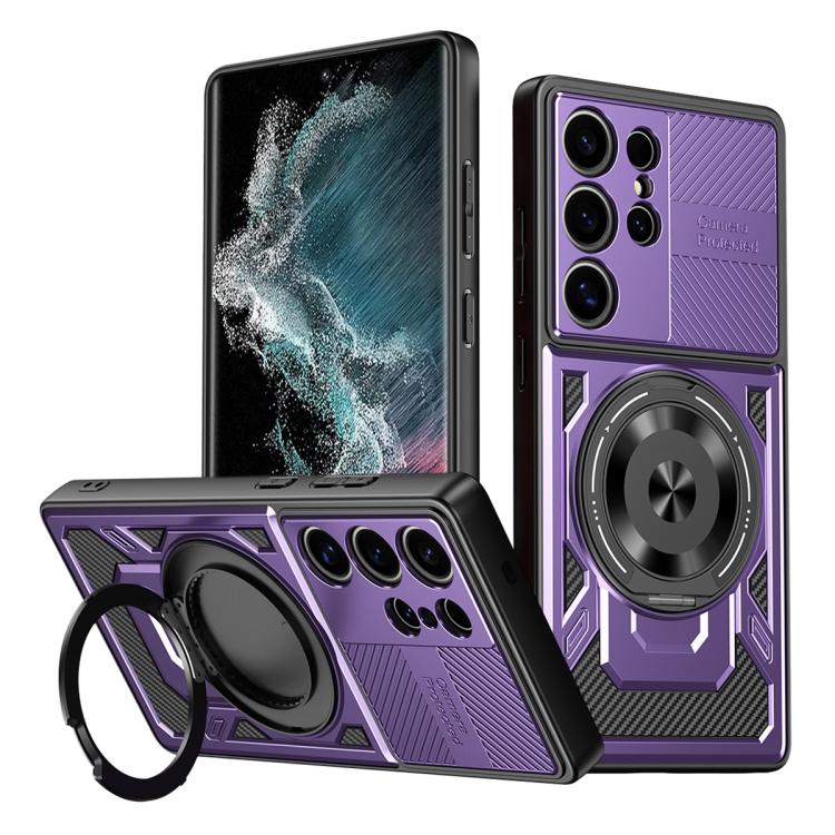 

For Samsung Galaxy S22 Ultra 5G Armor Rotating Holder MagSafe Phone Case(Purple)
