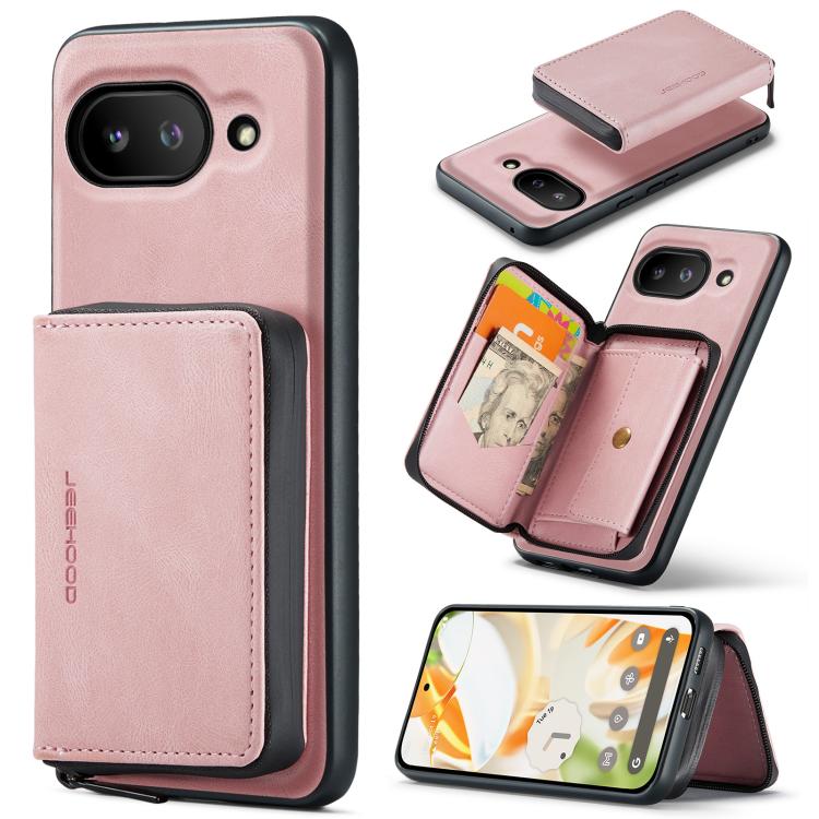 

For Google Pixel 9a JEEHOOD J02 Magnetic Zipper Horizontal Flip Leather Phone Case(Pink)