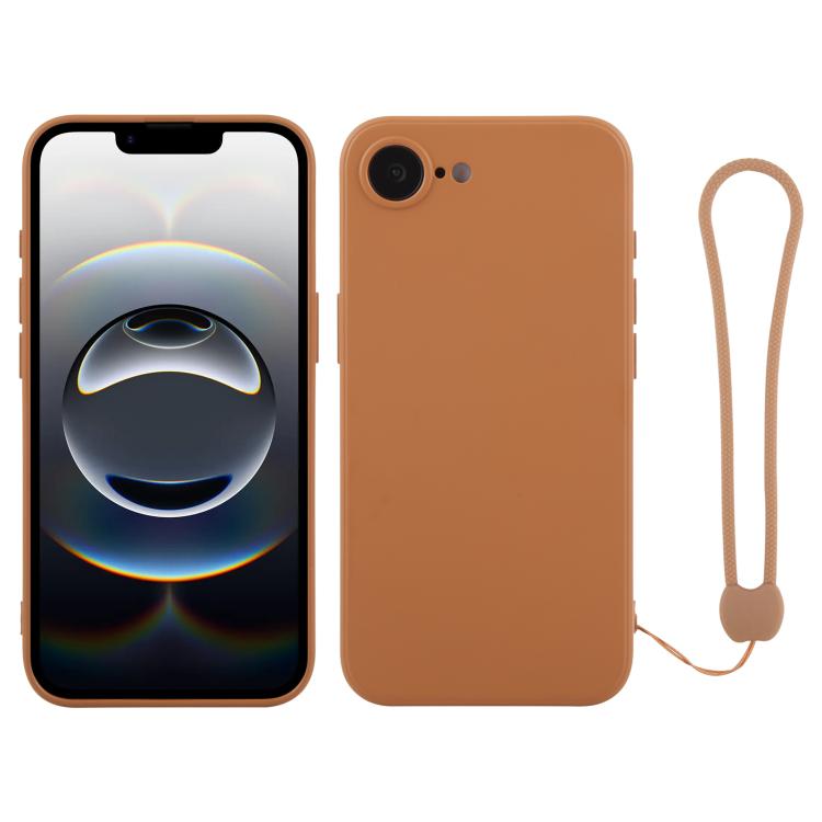 

For iPhone 16e Silicone Phone Case with Wrist Strap(Brown)