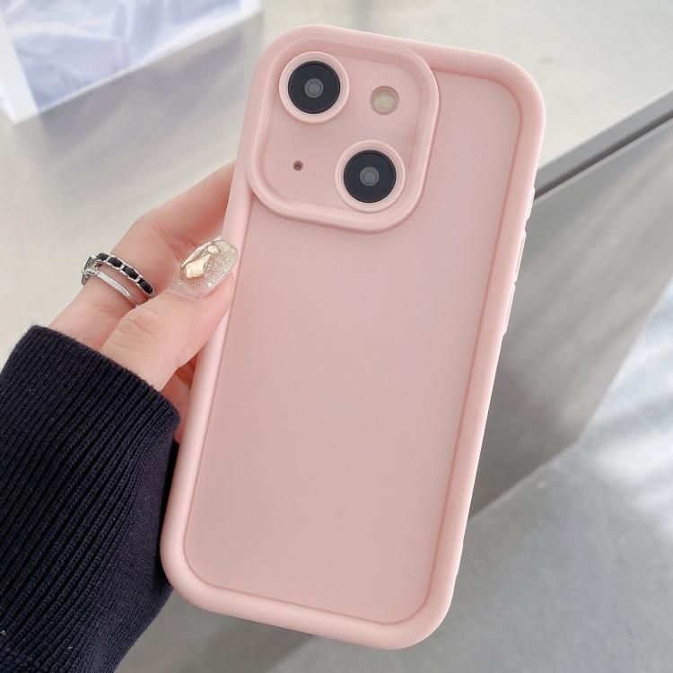 

For iPhone 14 Shockproof Frame Frosted Precise Hole TPU Phone Case(Light Pink)