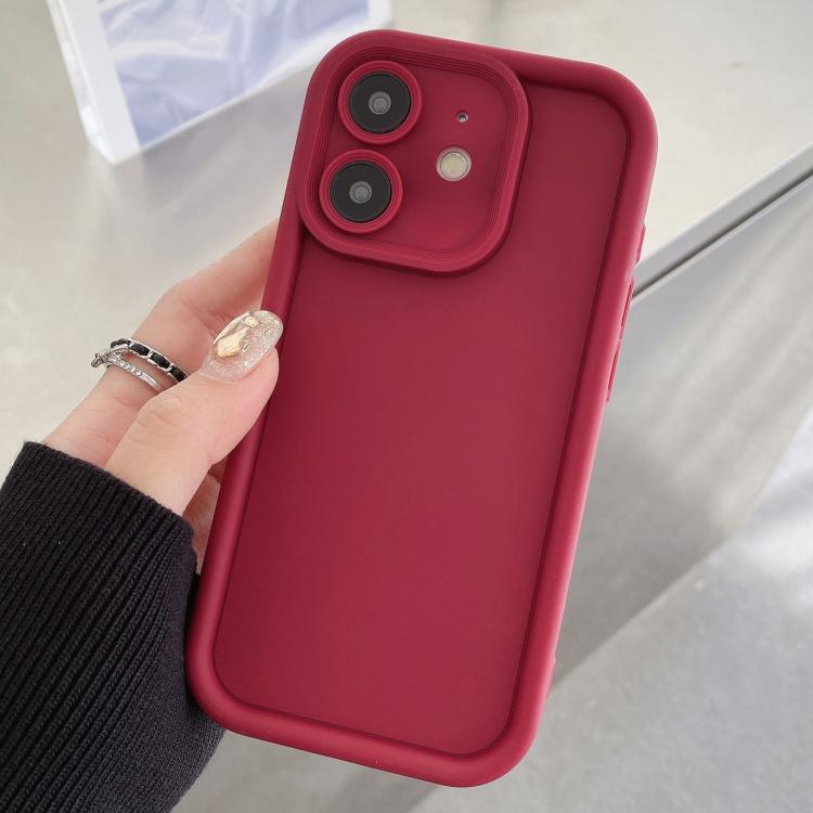 

For iPhone 12 Shockproof Frame Frosted Precise Hole TPU Phone Case(Wine Red)