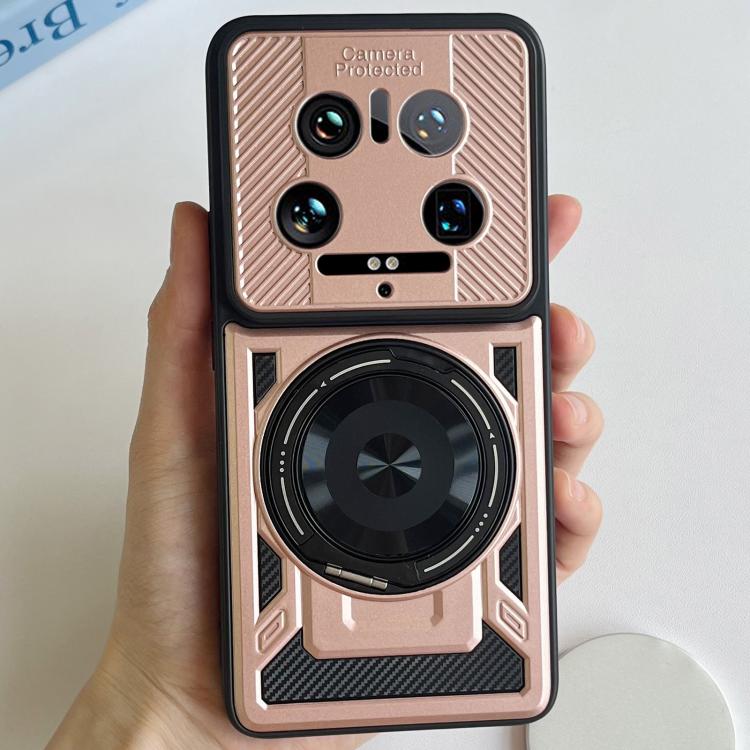 

For Xiaomi 14 Ultra Armor Rotating Holder MagSafe Phone Case(Rose Gold)