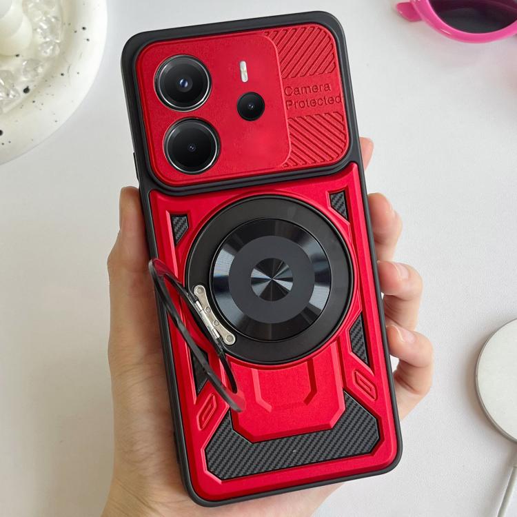 

For Redmi Note 14 5G Global Armor Rotating Holder MagSafe Phone Case(Red)