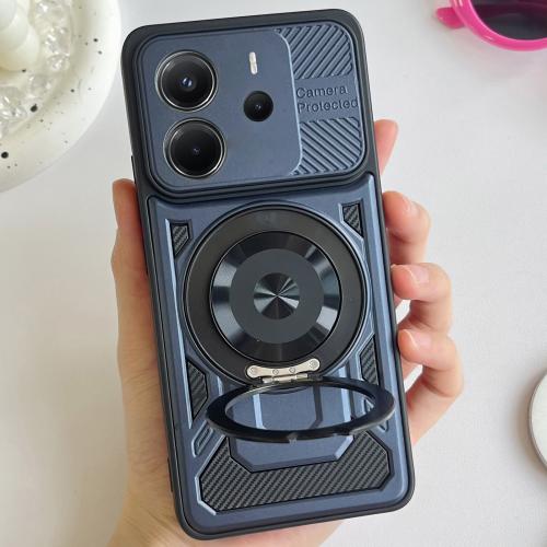 

For Redmi Note 14 5G Global Armor Rotating Holder MagSafe Phone Case(Blue)