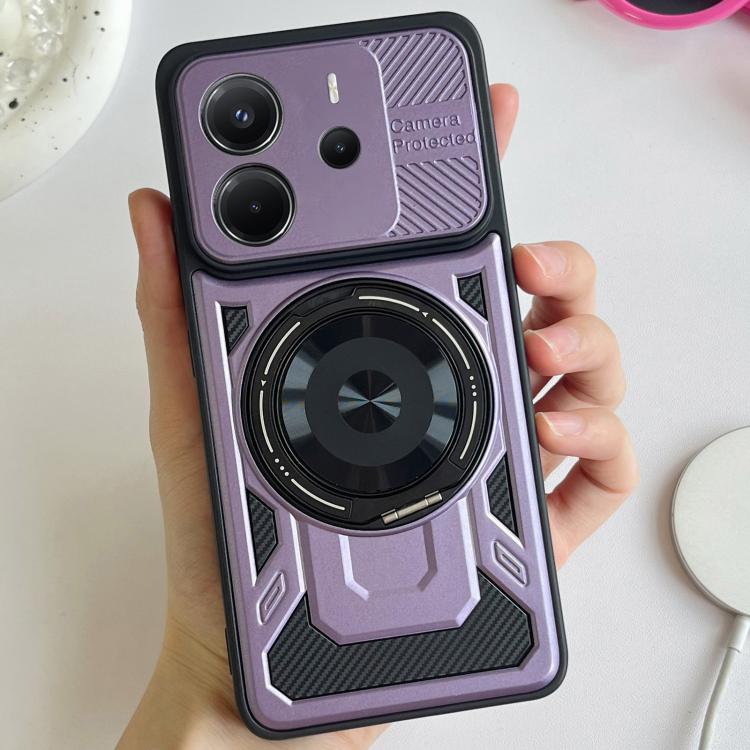 

For Redmi Note 14 5G Global Armor Rotating Holder MagSafe Phone Case(Purple)