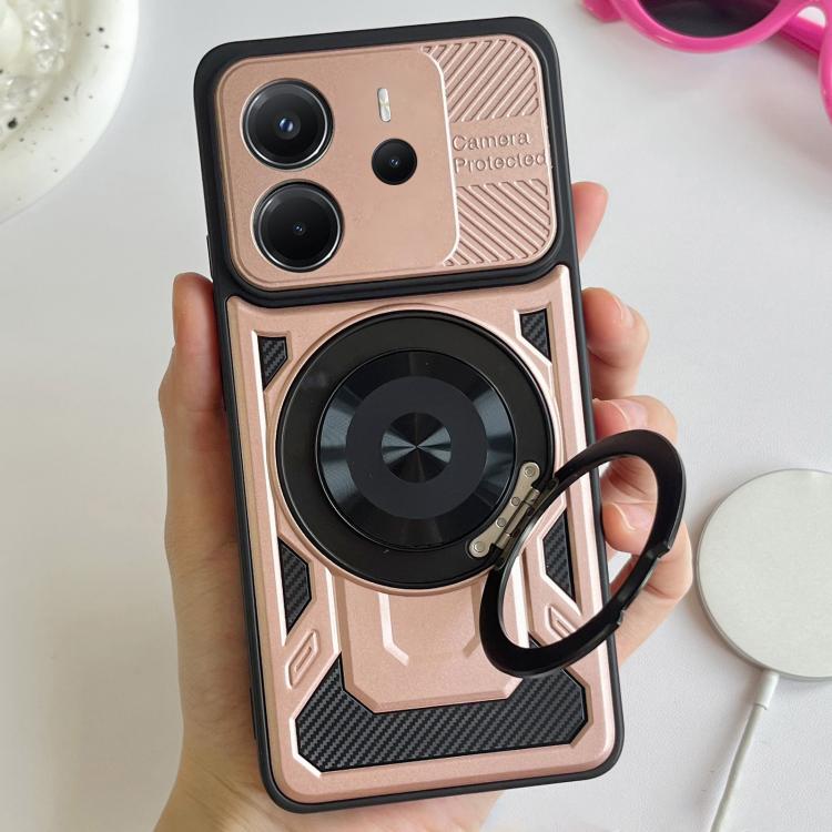 

For Redmi Note 14 4G 163.25mm Global Armor Rotating Holder MagSafe Phone Case(Rose Gold)