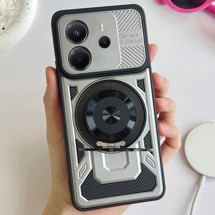 

For Redmi Note 14 4G 163.25mm Global Armor Rotating Holder MagSafe Phone Case(Grey)