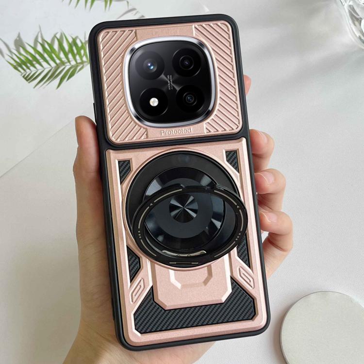 

For Redmi Note 14 Pro 4G Global Armor Rotating Holder MagSafe Phone Case(Rose Gold)