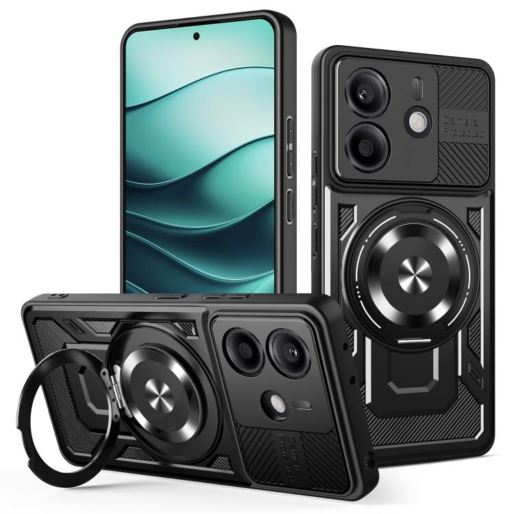 

For Redmi Note 14 4G 164.84mm Armor Rotating Holder MagSafe Phone Case(Black)