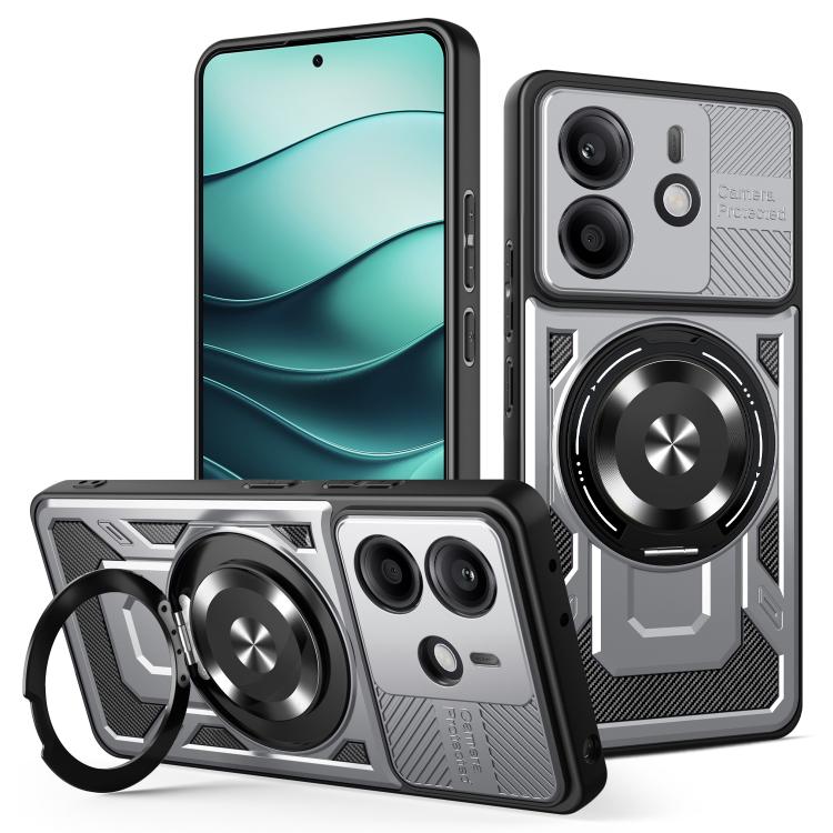 

For Redmi Note 14 4G 164.84mm Armor Rotating Holder MagSafe Phone Case(Grey)