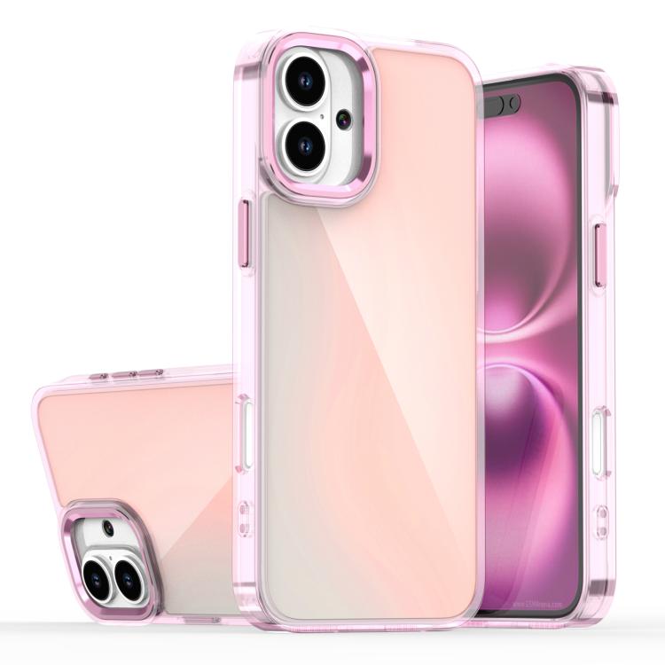 

For iPhone 16 Plus Plating Gradient Discolor Phone Case(Pink)