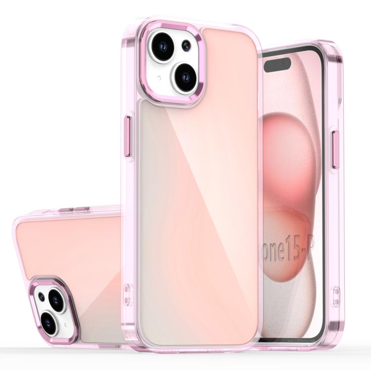 

For iPhone 15 Plus Plating Gradient Discolor Phone Case(Pink)