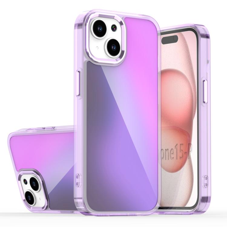 

For iPhone 15 Plus Plating Gradient Discolor Phone Case(Purple)