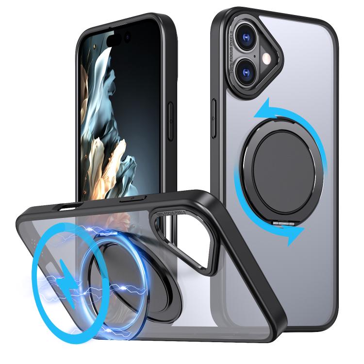 

For iPhone 16 360-degree Rotating MagSafe Magnetic Holder Phone Case(Black)