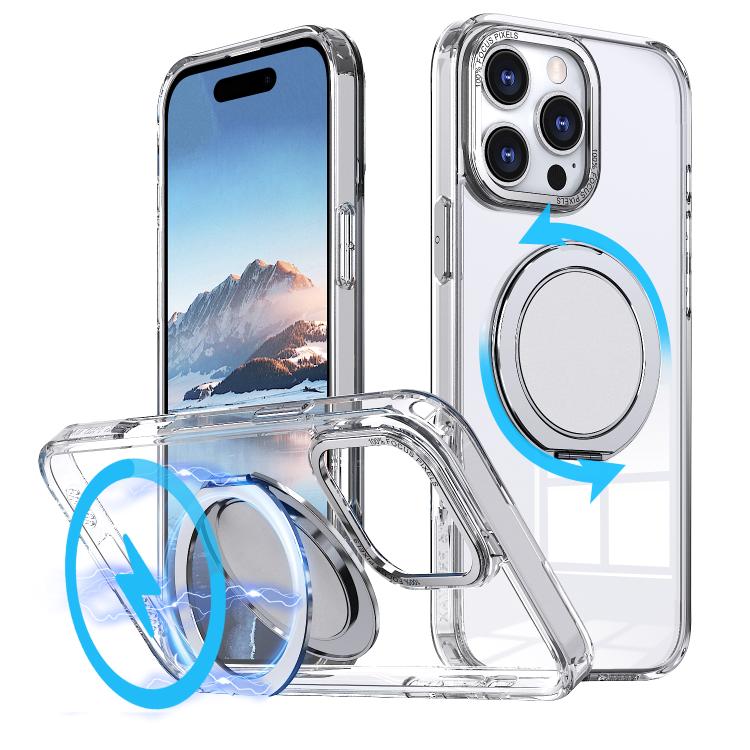 

For iPhone 16 Pro 360-degree Rotating MagSafe Magnetic Holder Phone Case(Transparent)
