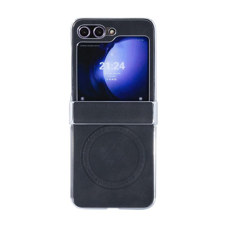 

For Samsung Galaxy Z Flip6 5G Electroplated PC Sheepskin Invisible Magnetic MagSafe Folding Phone Case(Black)
