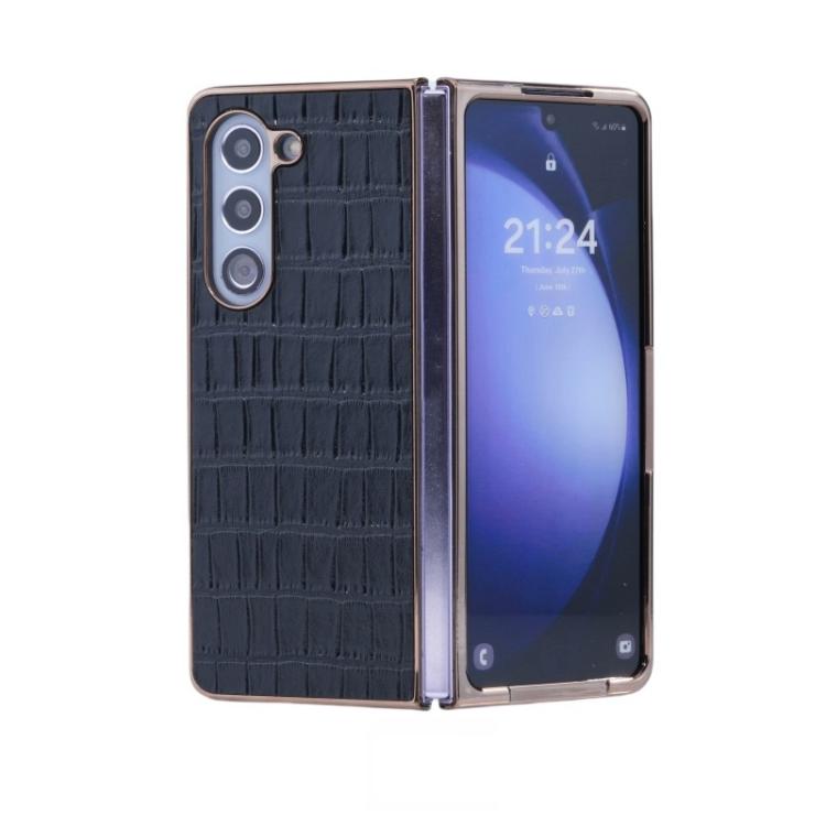 

For Samsung Galaxy Z Fold6 5G Electroplated PC Crocodile Pattern Folding Phone Case(Black)