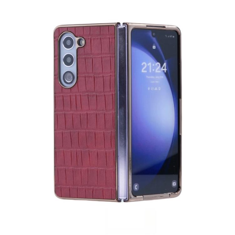 

For Samsung Galaxy Z Fold6 5G Electroplated PC Crocodile Pattern Folding Phone Case(Red)