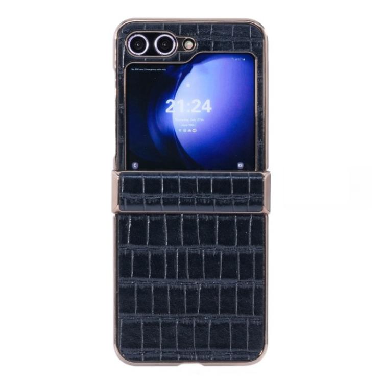 

For Samsung Galaxy Z Flip5 5G Electroplated PC Crocodile Pattern Folding Phone Case(Black)