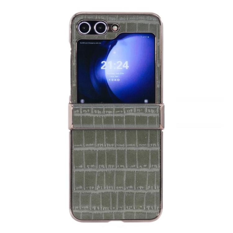 

For Samsung Galaxy Z Flip5 5G Electroplated PC Crocodile Pattern Folding Phone Case(Green)